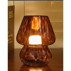 Stylish Brown Tortoise Glass Mushroom Lamp, 8" Glossy Finish Elegant Table Lamp‎